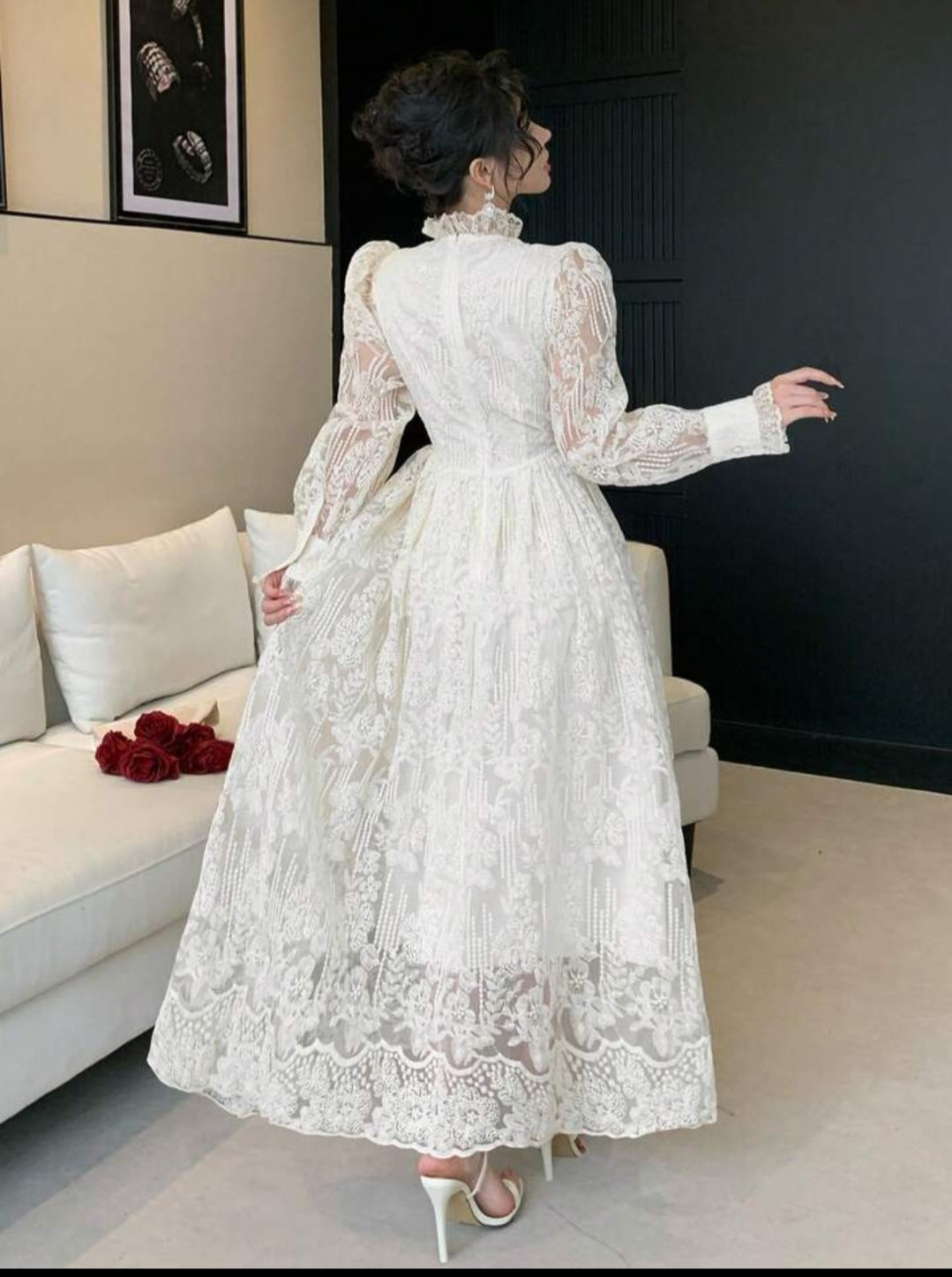 DAZY White Floral,Autumn,Elegant,Weddimg Guest Women's High Collar