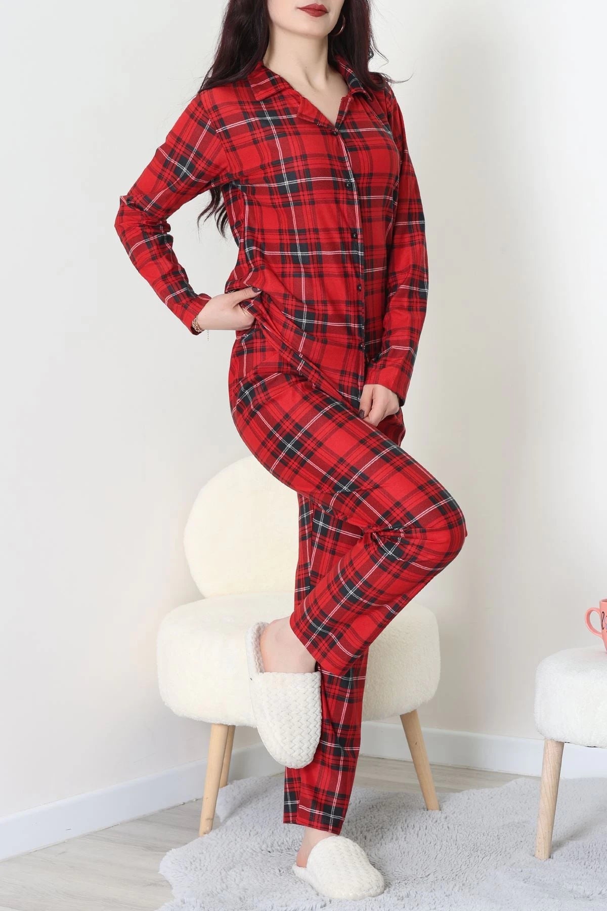 Black Striped Faux Suede Button-Down Pajama Set