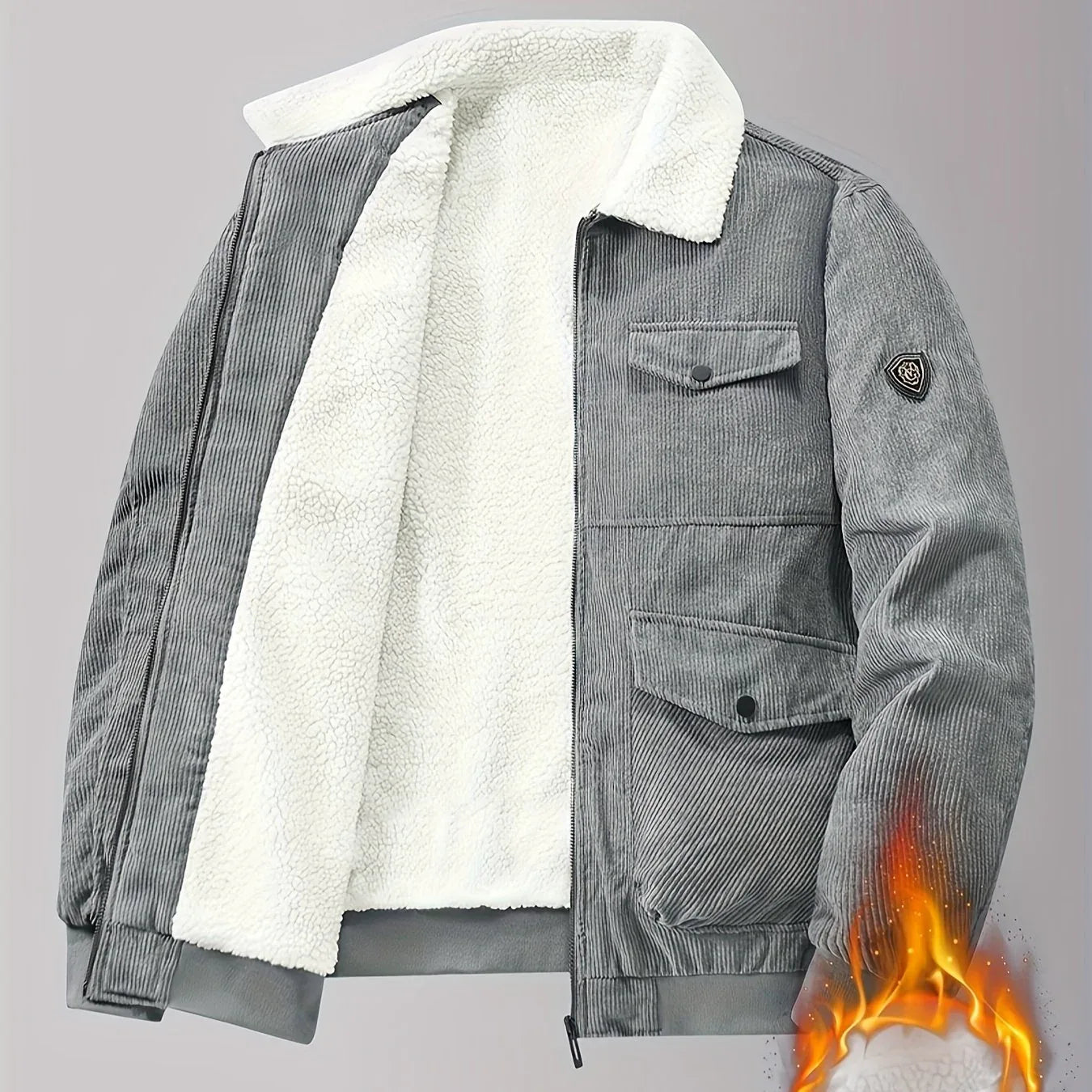 TEMU-Men's Fashion Black Corduroy Jacket with Plush Lining - alotasawkli