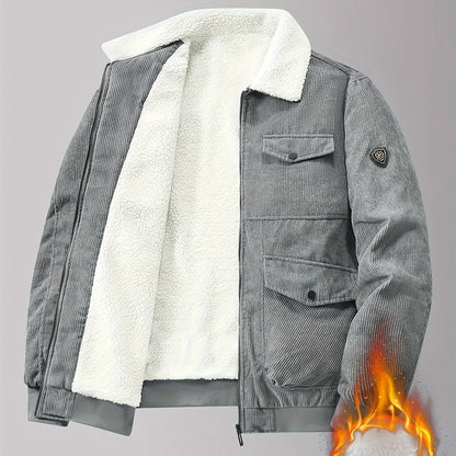 TEMU-Men's Fashion Black Corduroy Jacket with Plush Lining - alotasawkli