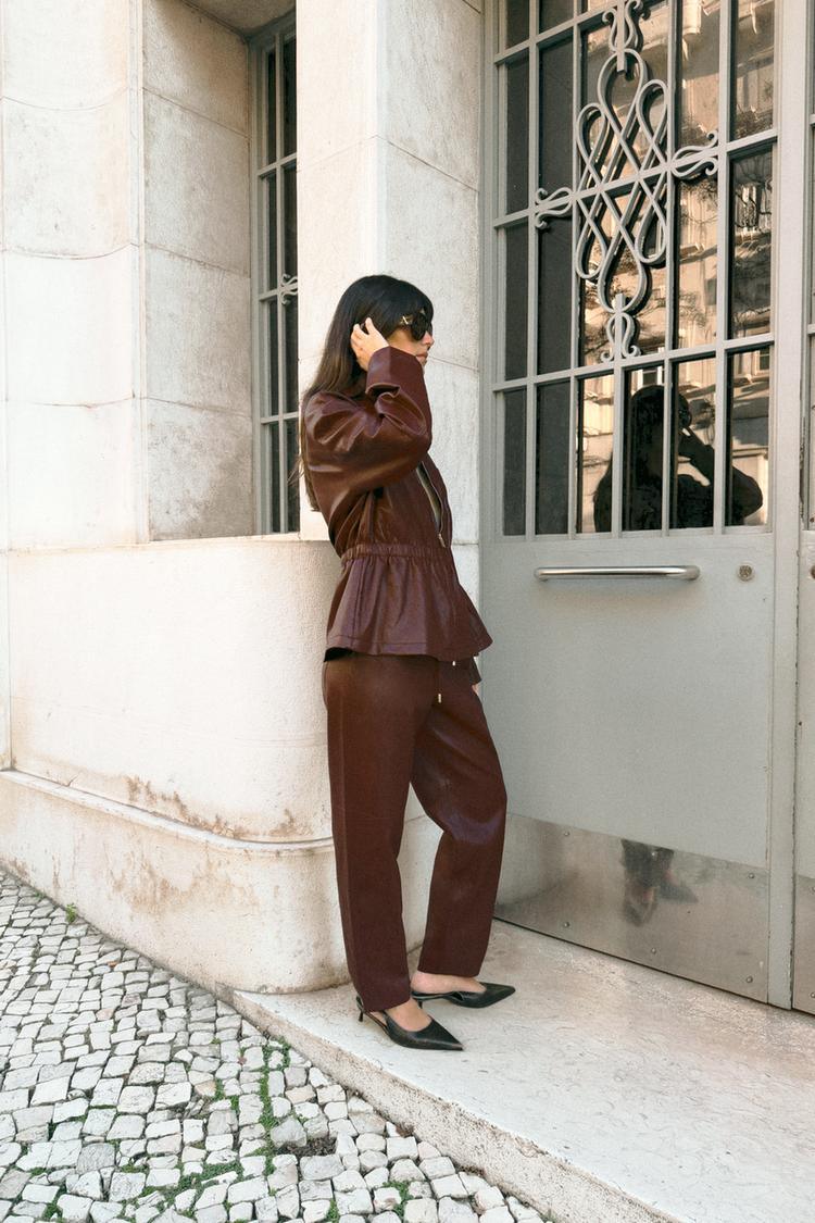 FAUX LEATHER TROUSERS WITH ELASTIC WAIST - alotasawkli