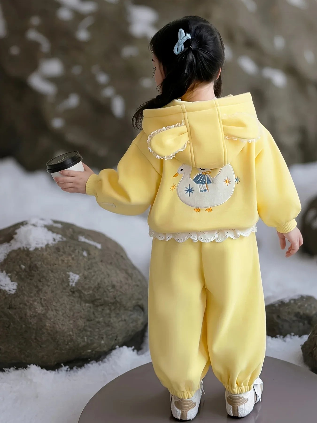 TEMU-Girls Cartoon Plus Velvet Thickened Hooded Sweatshirt Trousers - alotasawkli