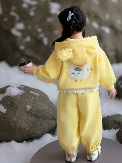 TEMU-Girls Cartoon Plus Velvet Thickened Hooded Sweatshirt Trousers - alotasawkli