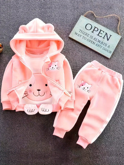 TEMU-Cute Cartoon Cat Three-Piece Set for Babies in Autumn And Winter - alotasawkli