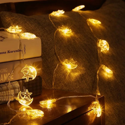Buffer® مصباح LED USB على شكل هلال ونجمة بطول 3.5 متر – 20 LED لتزيين رمضان وإضاءة جوية - alotasawkli