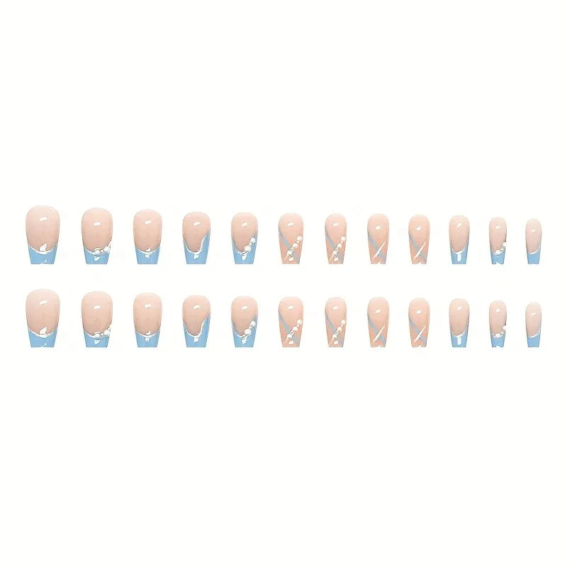TEMU-24pcs of Glossy Short Square Fake Nails with a Blue Gradient - alotasawkli