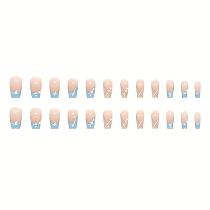 TEMU-24pcs of Glossy Short Square Fake Nails with a Blue Gradient - alotasawkli