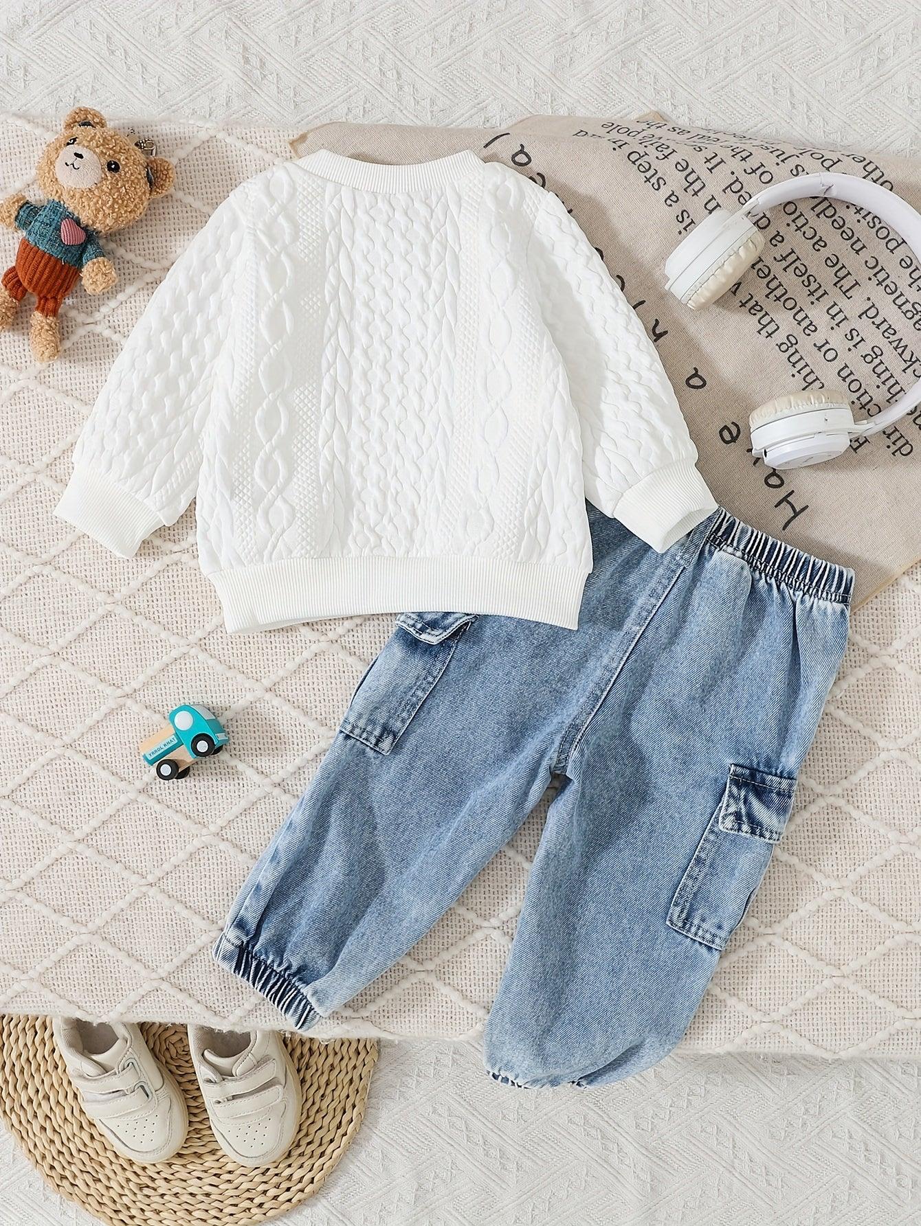 TEMU-2pcs Cute Set: Bear Patch Textured Round Neck - alotasawkli