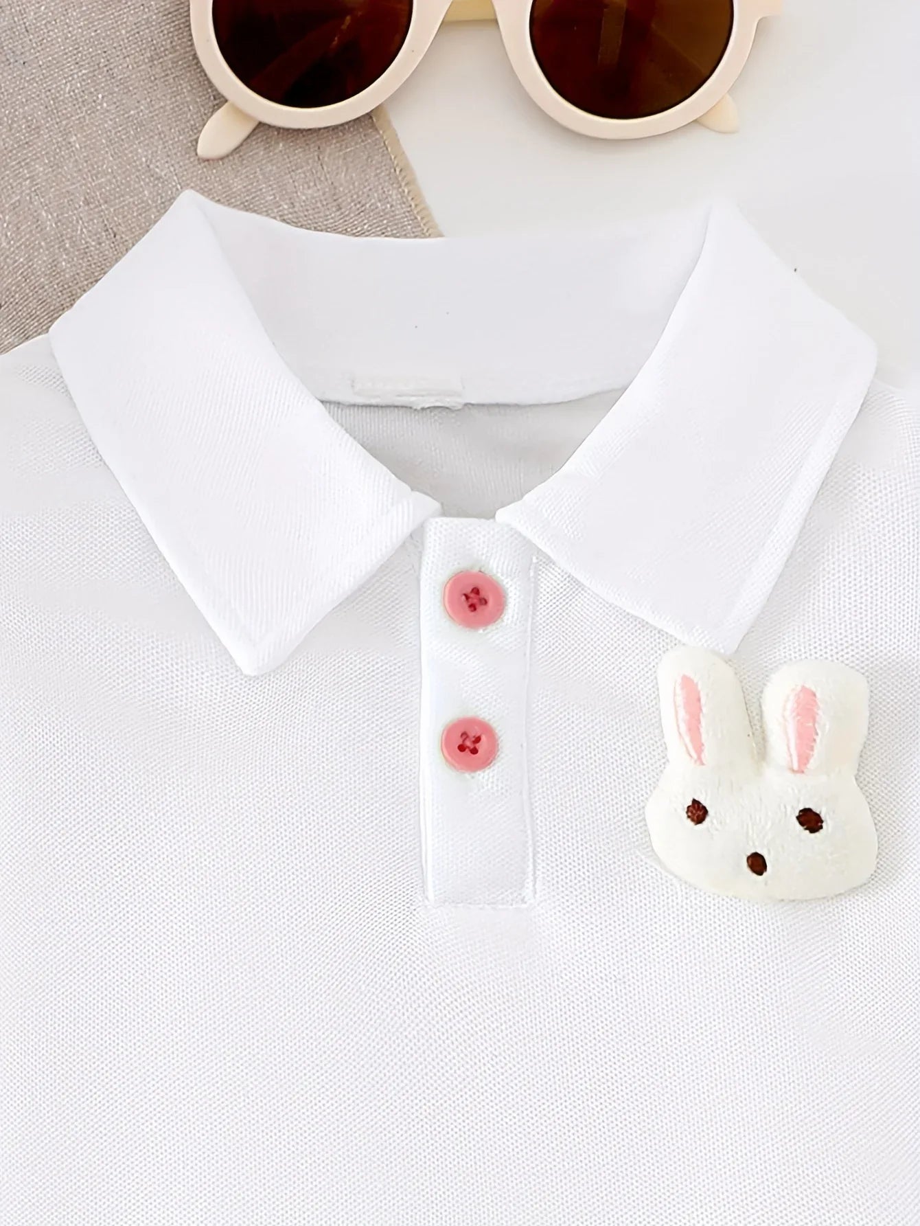 Girls' Pure White Knit Short-Sleeve Top + Stylish Bunny Strap Skirt Set, Perfect for Outdoor - alotasawkli