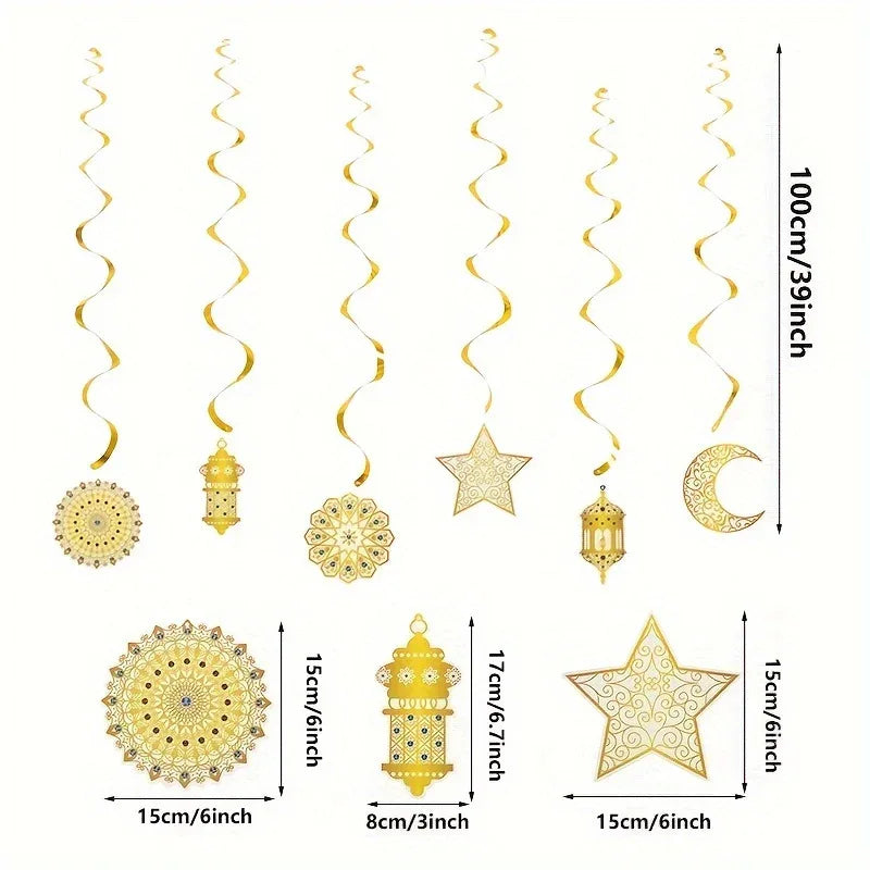6pcs Eid Al-Adha & Ramadan Decorative Swirl Banners - alotasawkli