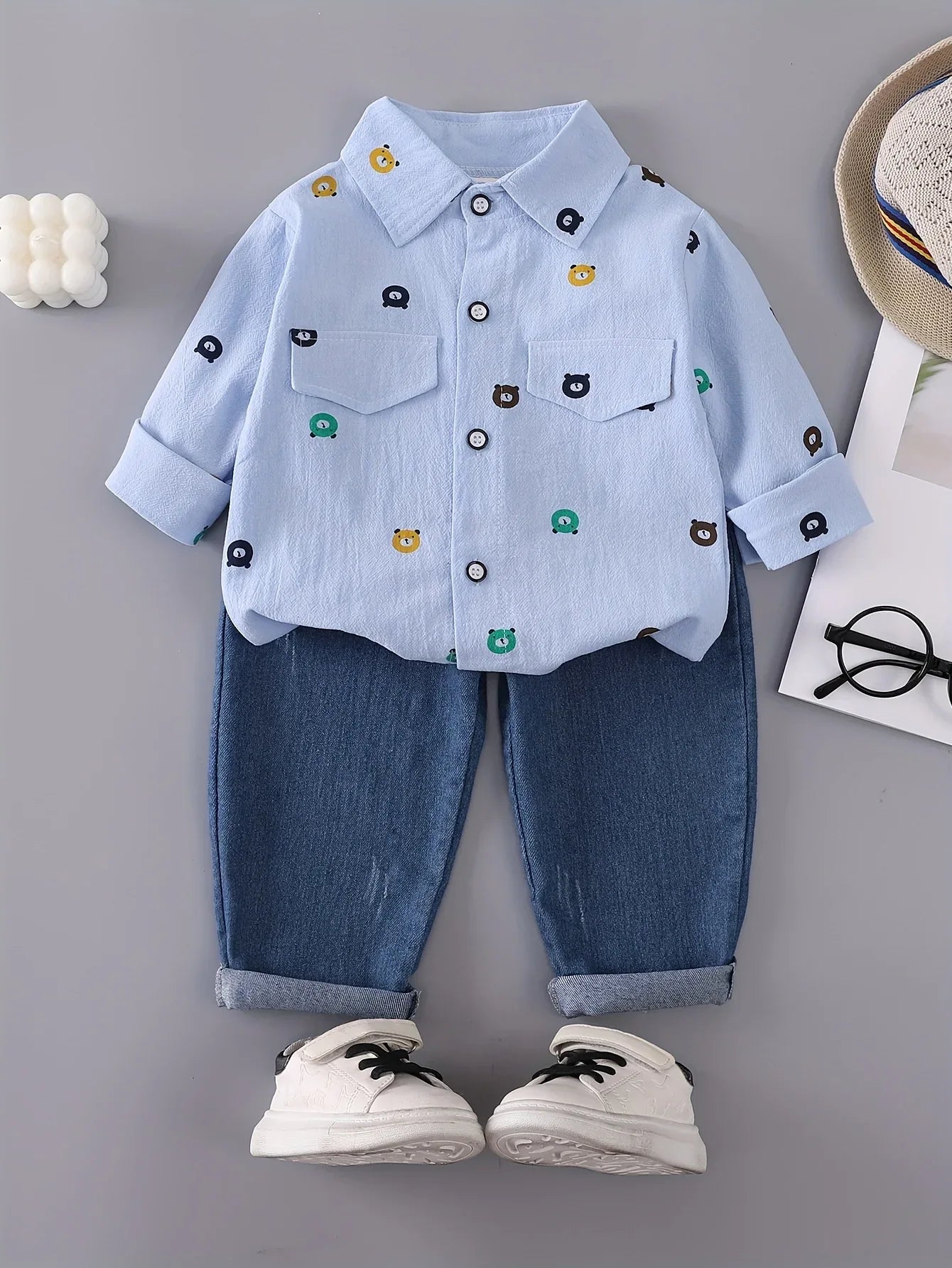 TEMU-Boys' Print Outfit with a Bear Pocket Long-Sleeve - alotasawkli