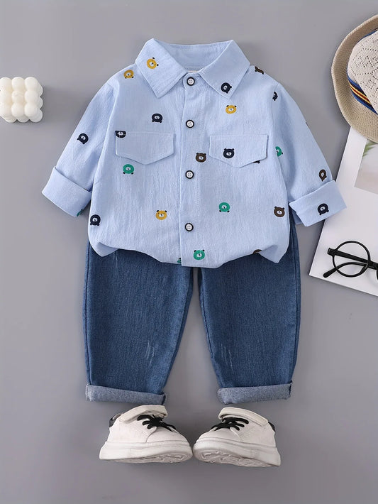 TEMU-Boys' Print Outfit with a Bear Pocket Long-Sleeve - alotasawkli