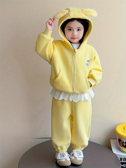 TEMU-Girls Cartoon Plus Velvet Thickened Hooded Sweatshirt Trousers - alotasawkli
