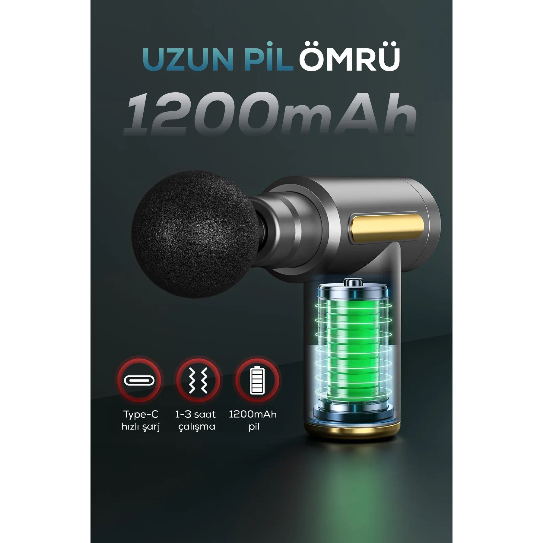 مسدس تدليك مهتز مع 4 رؤوس، أخضر، 19x13 سم - alotasawkli