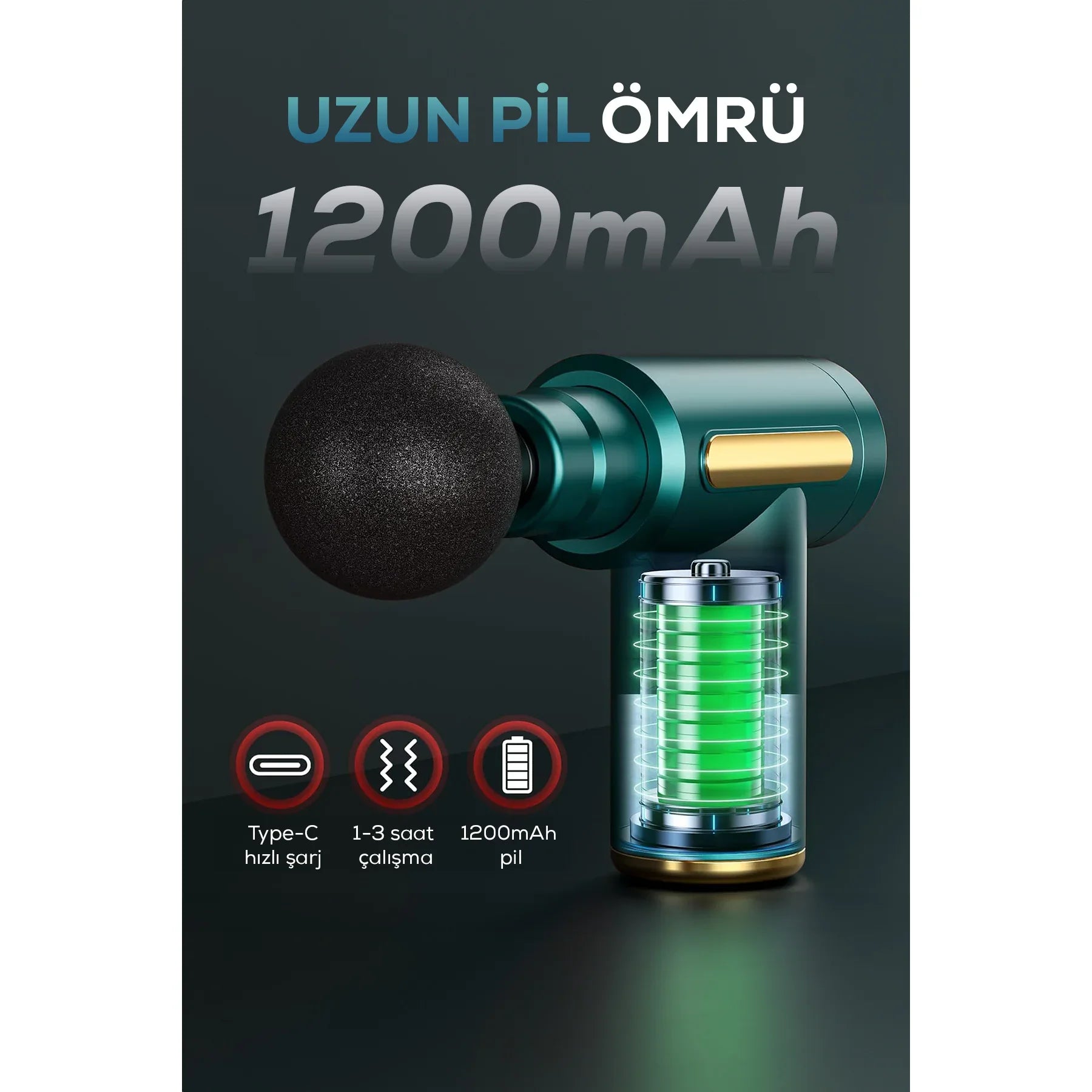 مسدس تدليك مهتز مع 4 رؤوس، أخضر، 19x13 سم - alotasawkli