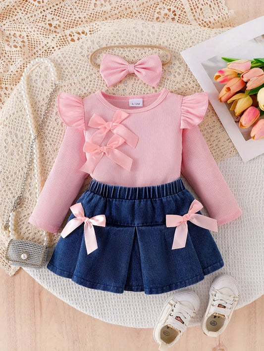 TEMU-3pcs ' Doll Outfit Set with Pink Ruffled Sleeve Blouse - alotasawkli