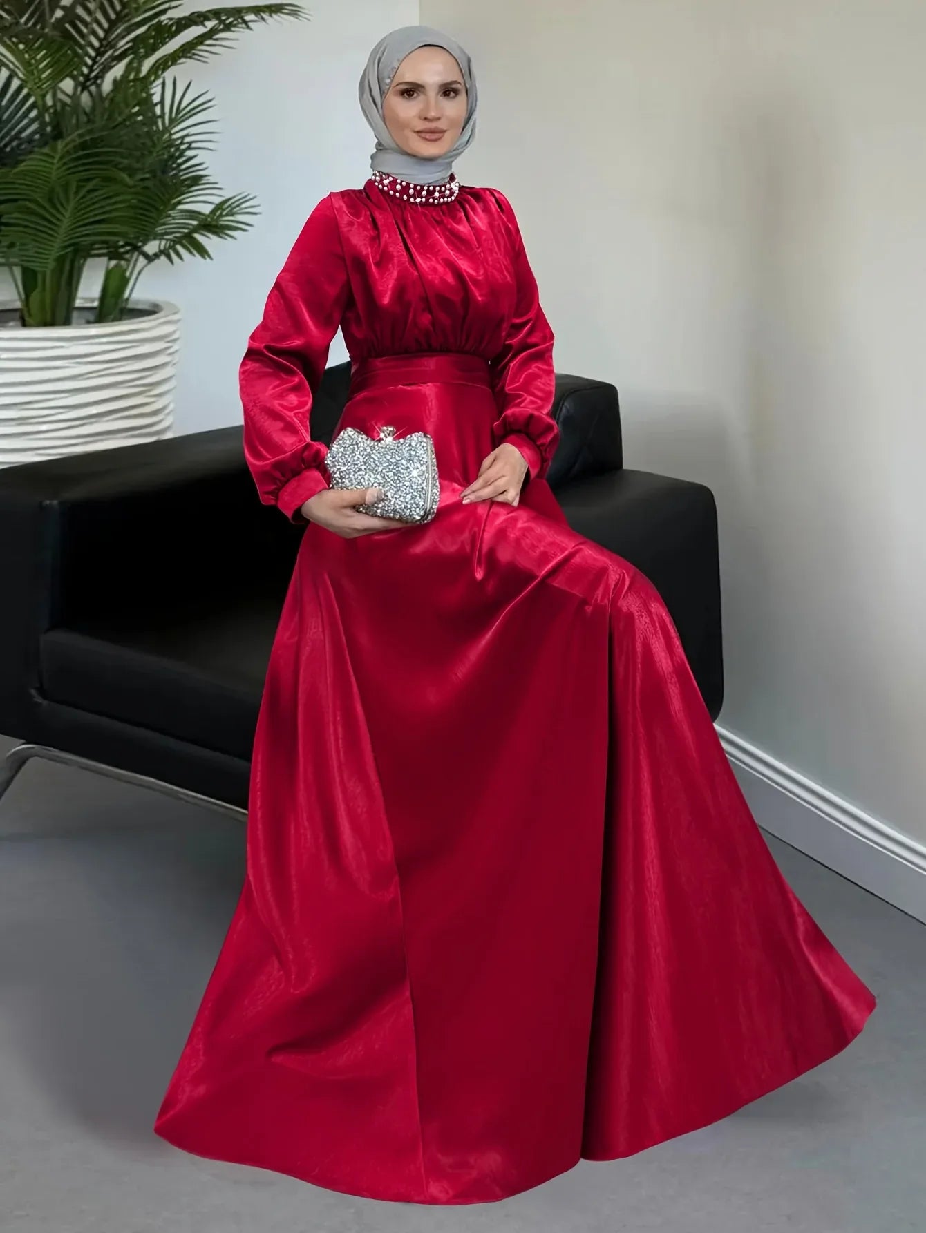 TEMU-Traditional Dress LL168 | Stand Collar, Solid Color - alotasawkli