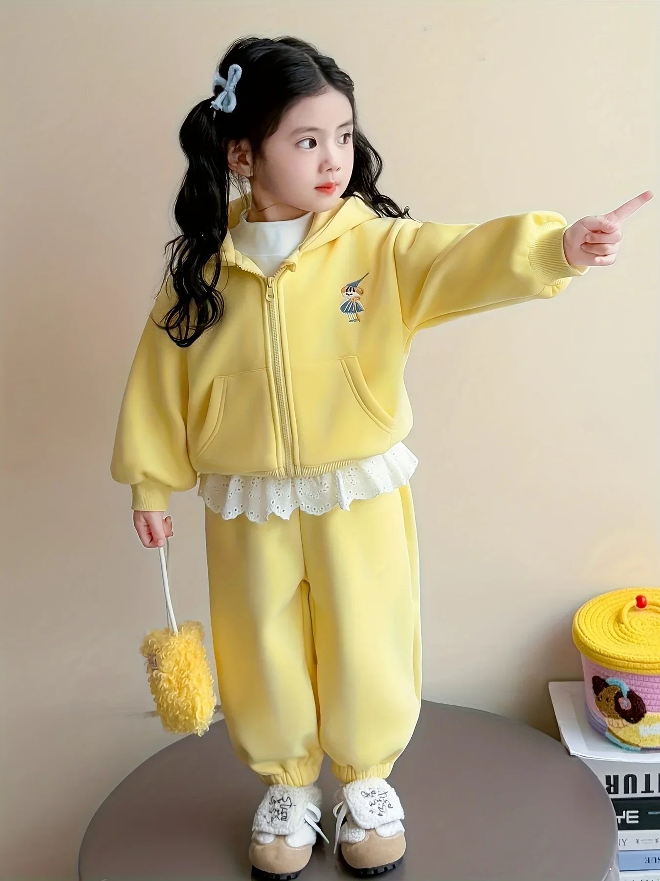 TEMU-Girls Cartoon Plus Velvet Thickened Hooded Sweatshirt Trousers - alotasawkli