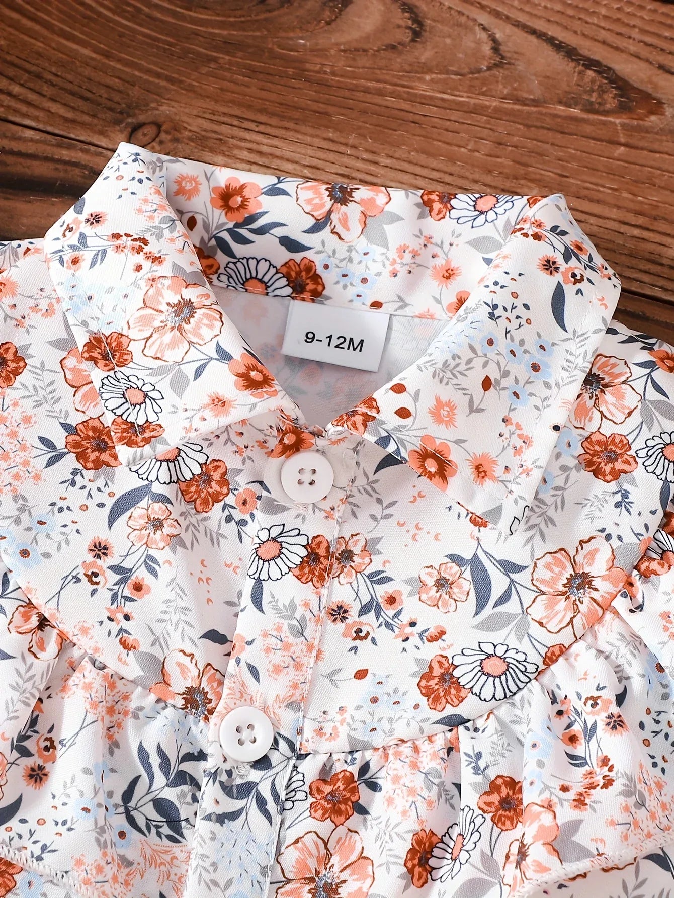 A Cute Outfit for Girls Featuring a Long-Sleeve Top with a Floral Print, Button- Collar, And Ruffled Design, Perfect for Spring And Autumn, Paired with a Khaki Bow Short Skirt, for Outdoor - alotasawkli