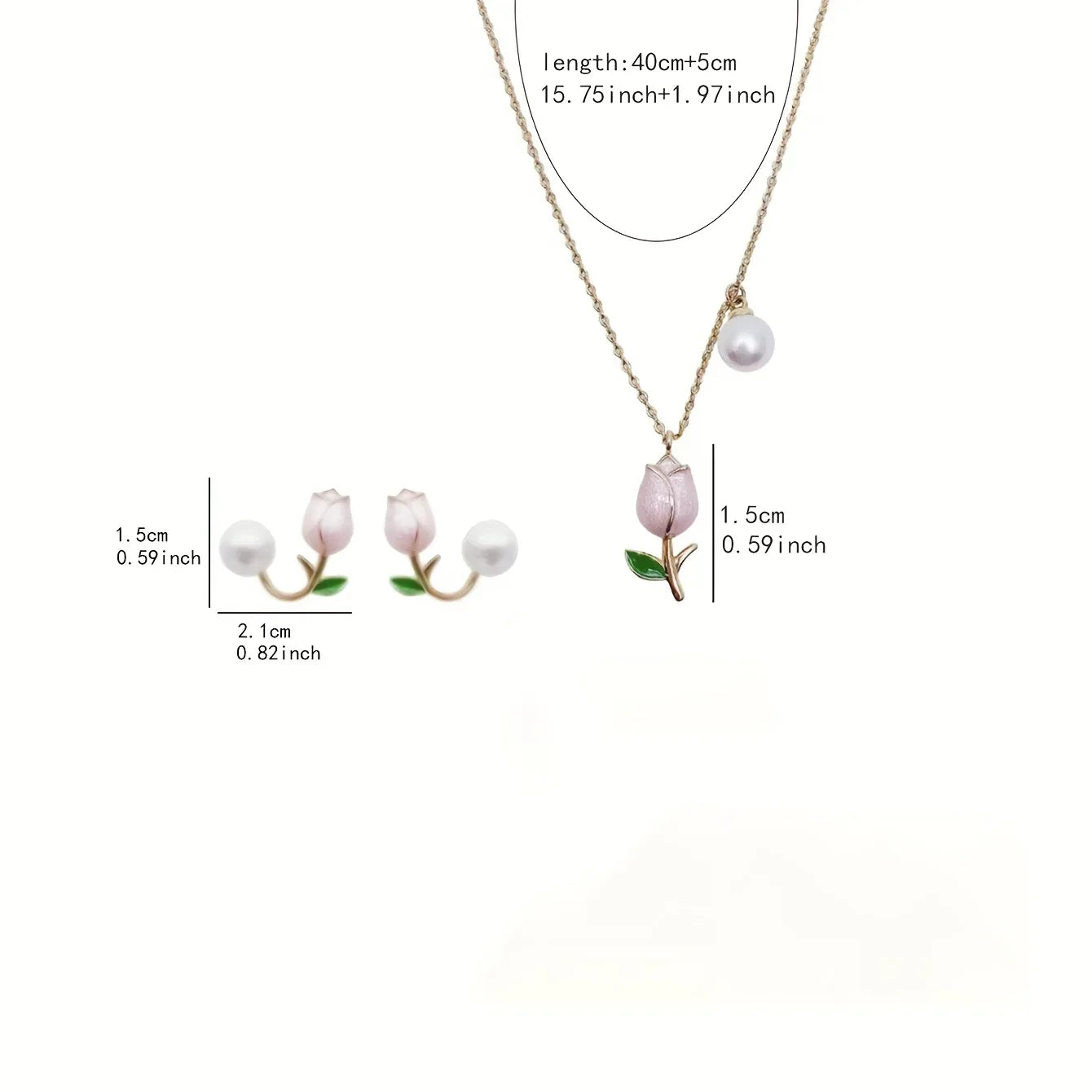 2pcs Sweet Chic Pink Tulip Wedding Season Versatile Earrings Necklace Set - alotasawkli