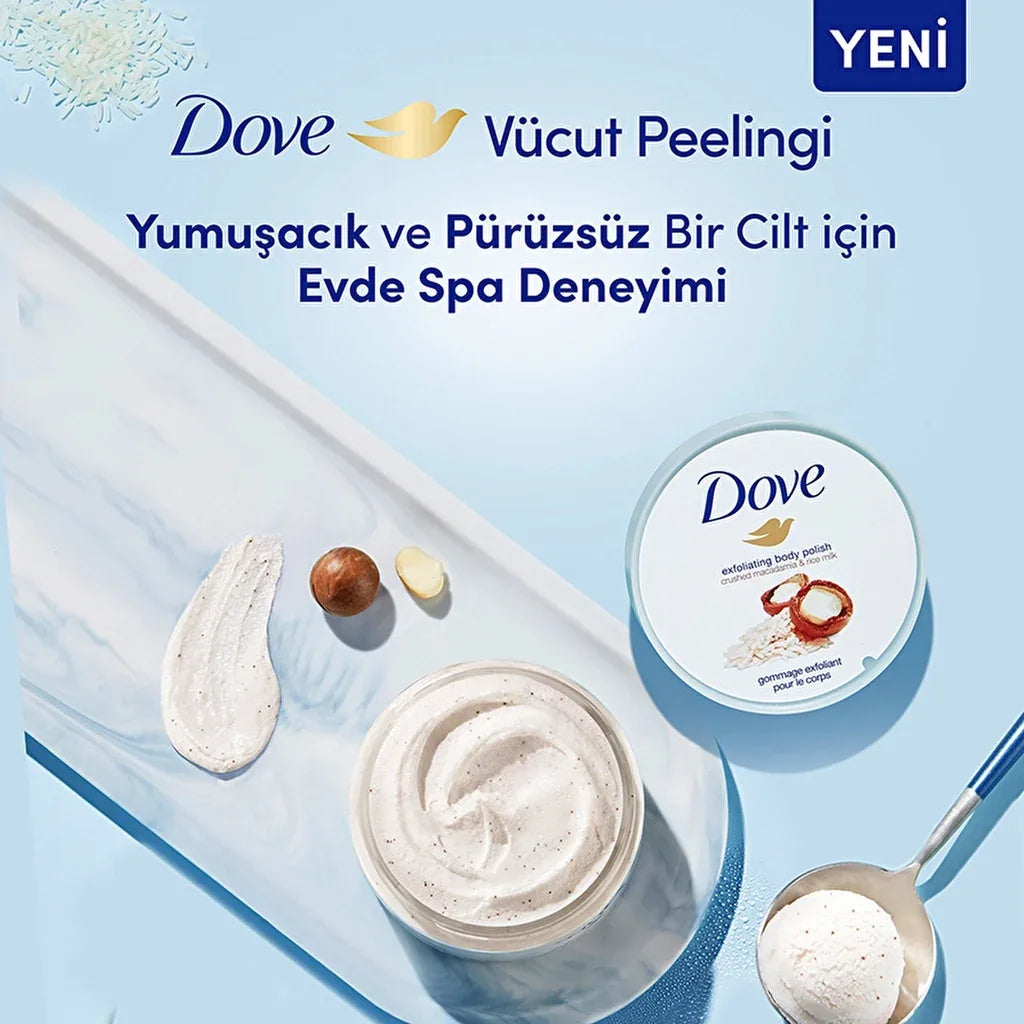 Dove Body Scrub with Macadamia Nut & Rice Milk 225 ml - alotasawkli