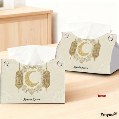 Islamic Tissue Box with Golden Crescent Moon & Arabic Ramadan Kareem - alotasawkli