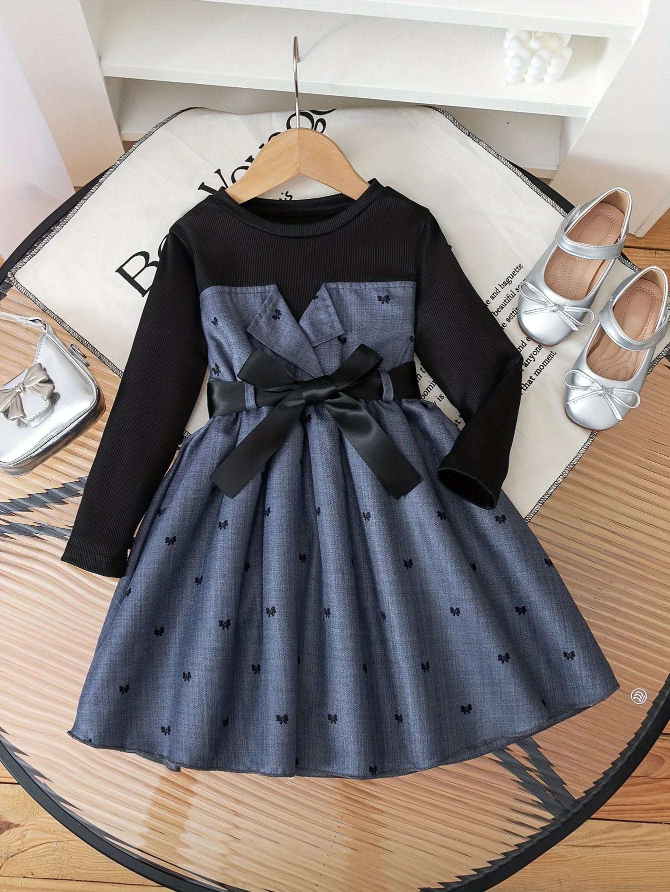 TEMU-Girls' Elegant Long Sleeve A-Line Dress with Bow & Heart PrinT - alotasawkli
