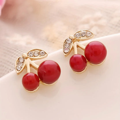 Cherry Pendant With Shiny zirconia Decor Cute Stud Earrings - alotasawkli