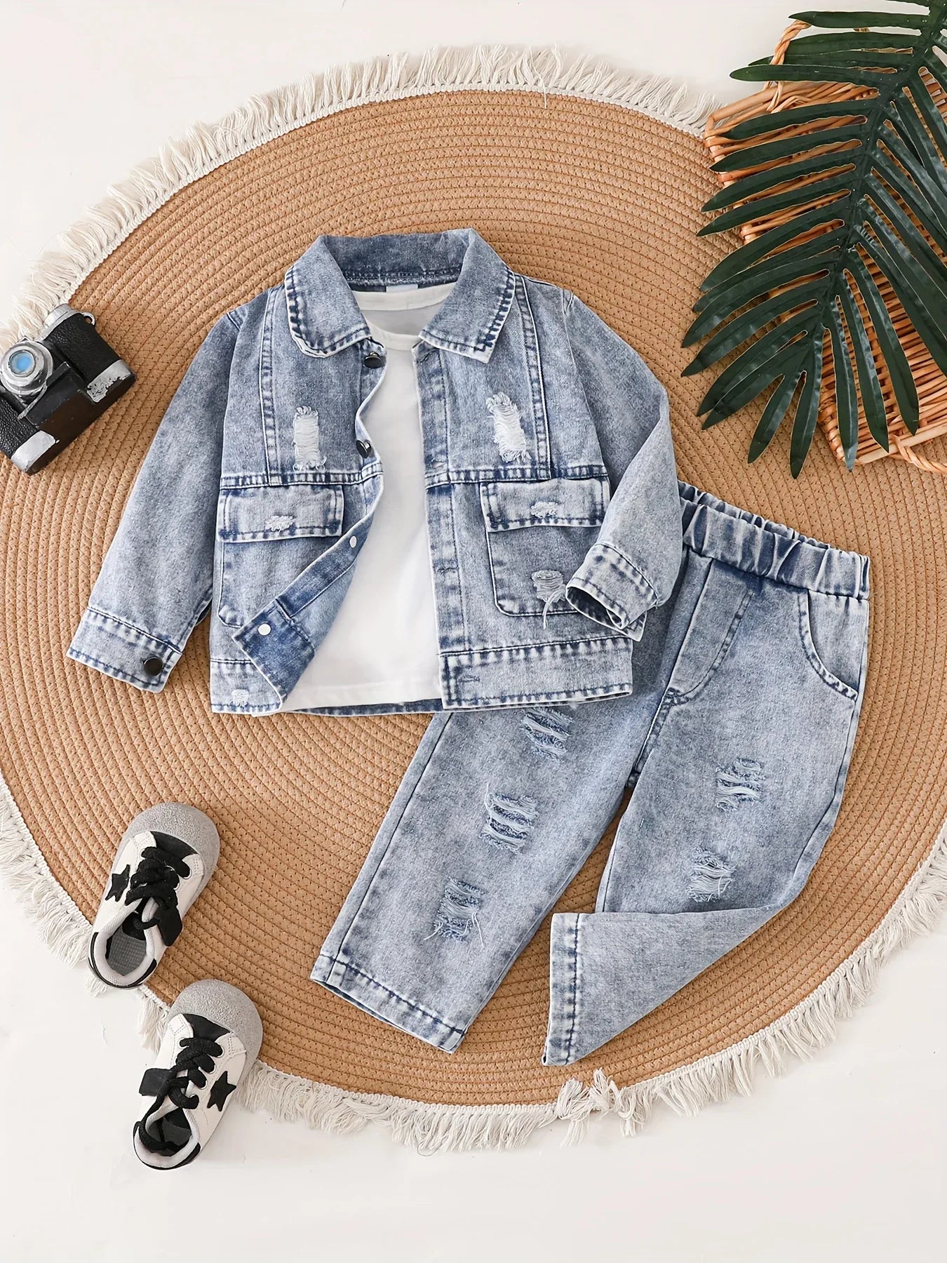 TEMU-Vintage Cute Faux Denim Two-Piece Set for Baby Boys - alotasawkli