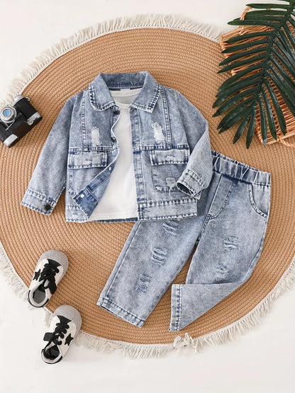 TEMU-Vintage Cute Faux Denim Two-Piece Set for Baby Boys - alotasawkli