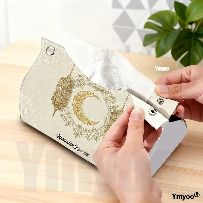 Islamic Tissue Box with Golden Crescent Moon & Arabic Ramadan Kareem - alotasawkli