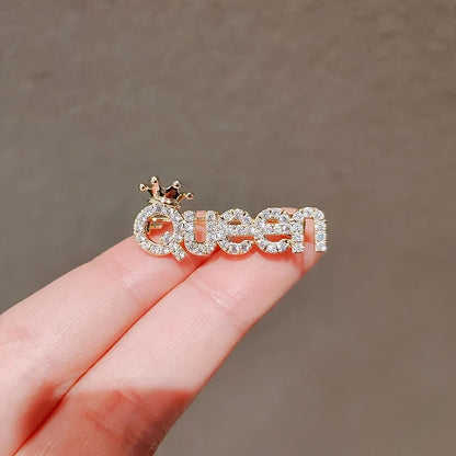 Sexy Cute Queen Letter Brooch Pin, Alloy with Rhinestones - alotasawkli