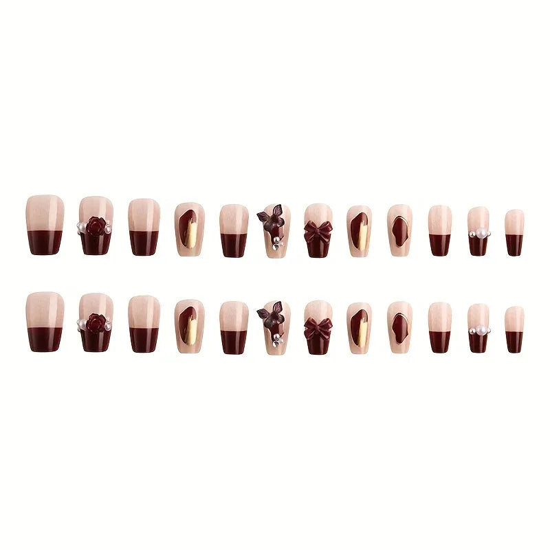 TEMU-24 Festive Red Plaid Nails with Bow Designs - alotasawkli