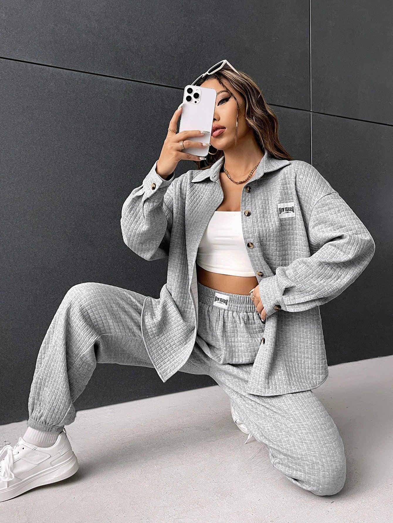 SHEIN- Low Shoulder Shirt with Joggers - alotasawkli