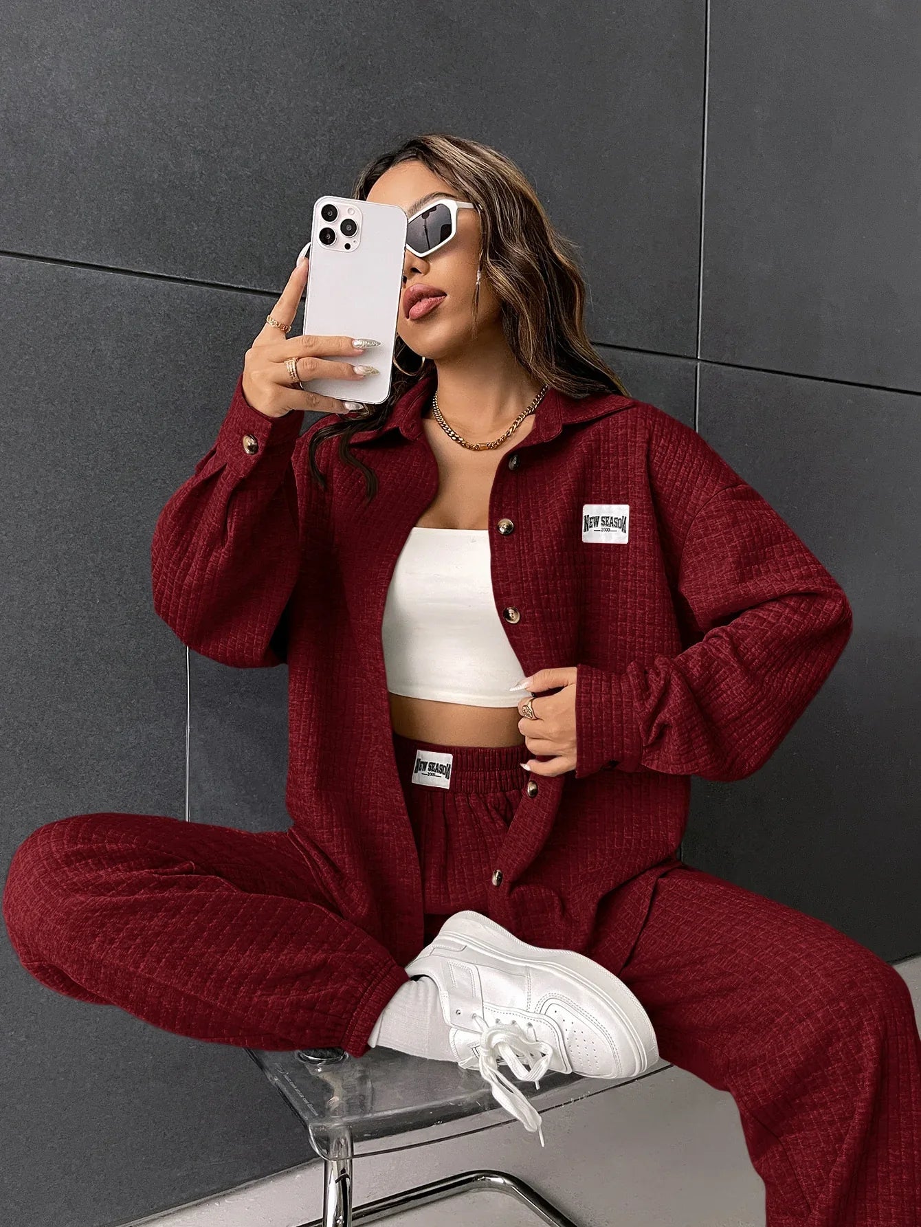 SHEIN- Low Shoulder Shirt with Joggers - alotasawkli