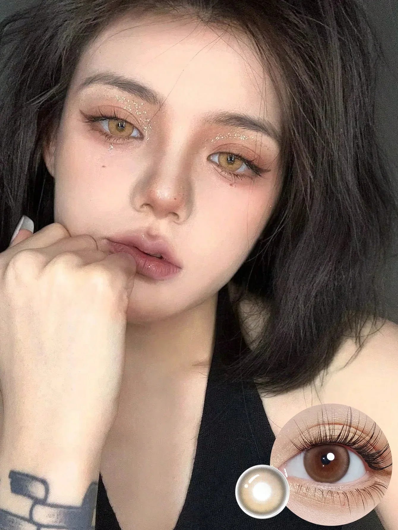 SHEIN-Brown star-shaped contact lenses, 1 pair of colored contact lenses - alotasawkli
