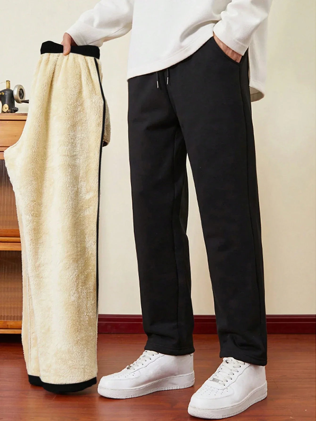 Men's Thermal Fleece-Lined Straight Leg Sweatpants - alotasawkli
