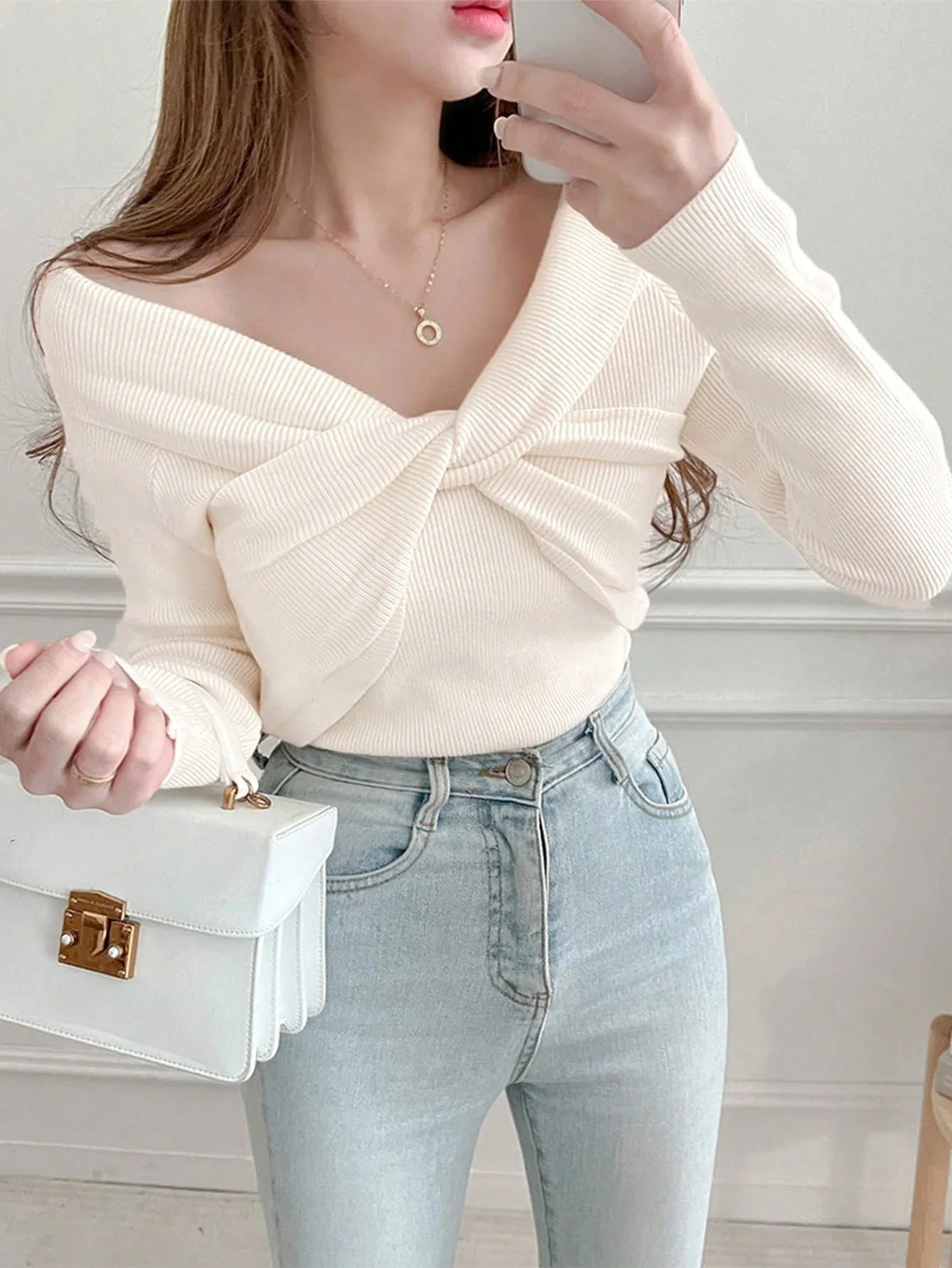 DAZY Front-Wrap Knit Sweater – Long Sleeve Fall Top - alotasawkli