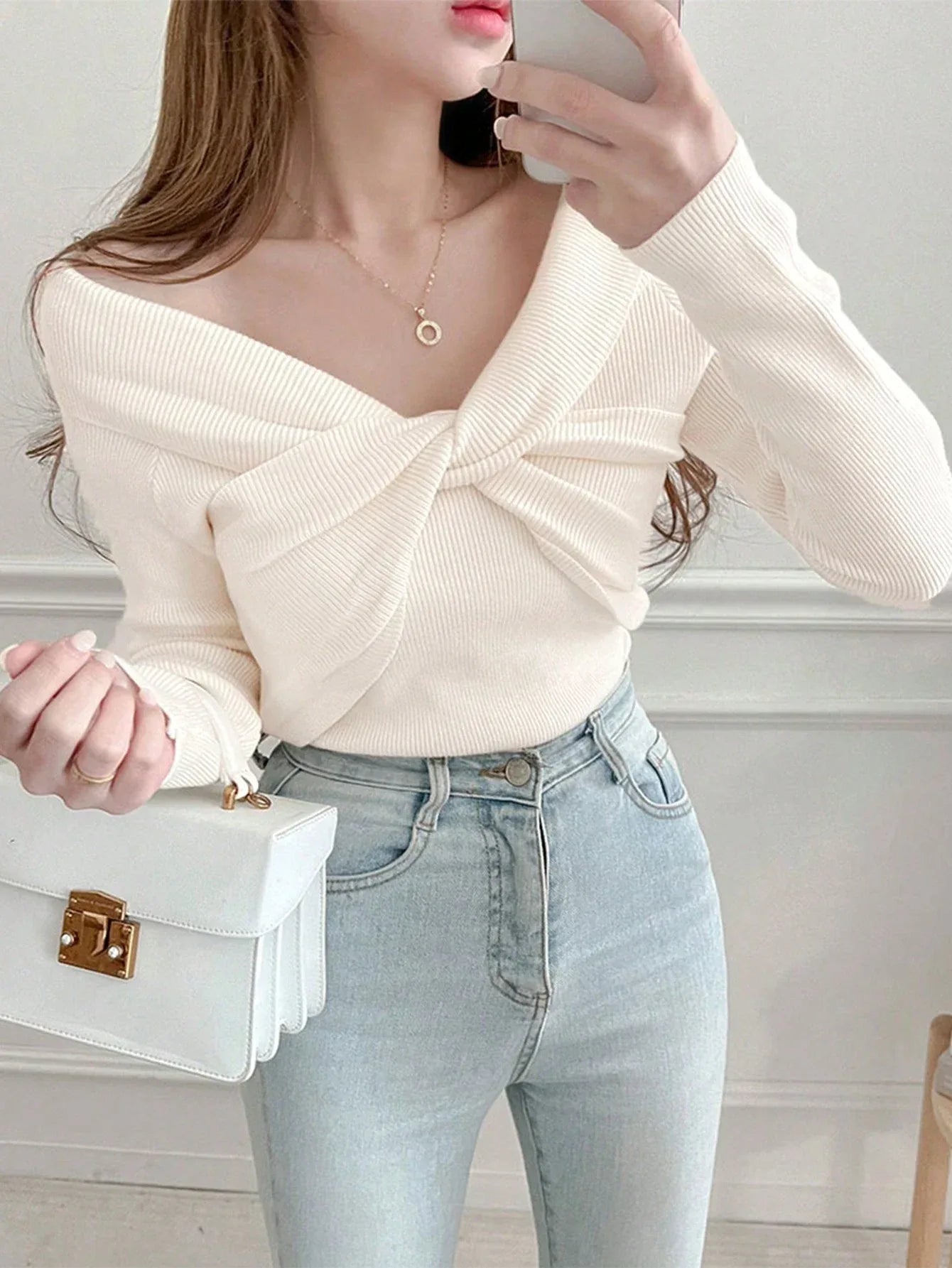 DAZY Front-Wrap Knit Sweater – Long Sleeve Fall Top - alotasawkli
