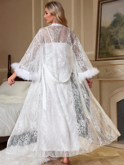 Elegant Two-Piece Satin & Lace Loungewear Set - alotasawkli