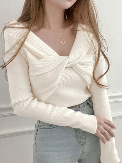 DAZY Front-Wrap Knit Sweater – Long Sleeve Fall Top - alotasawkli