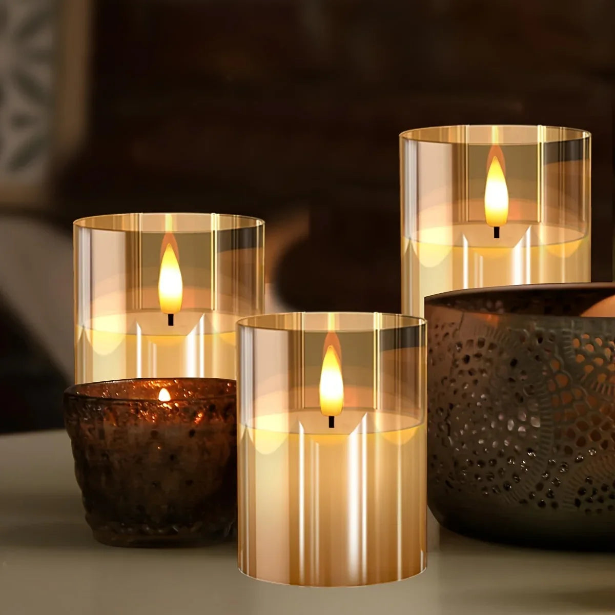 TEMU-Set of 3 Realistic Flickering Flame LED Candles - alotasawkli