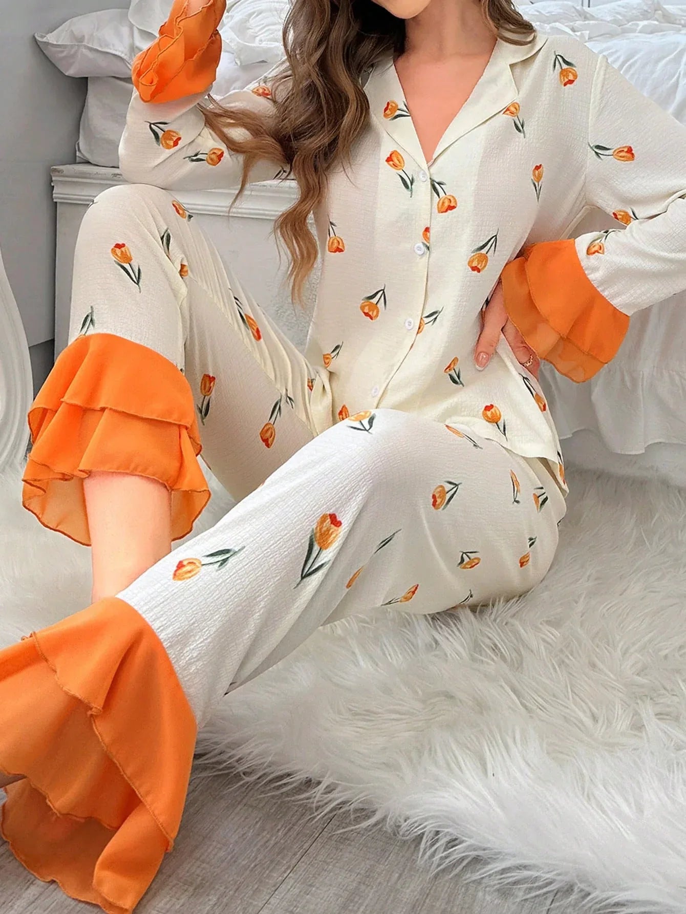 SHEIN-GLISH CottageSlumber Women's Pajama Set with Floral Print - alotasawkli