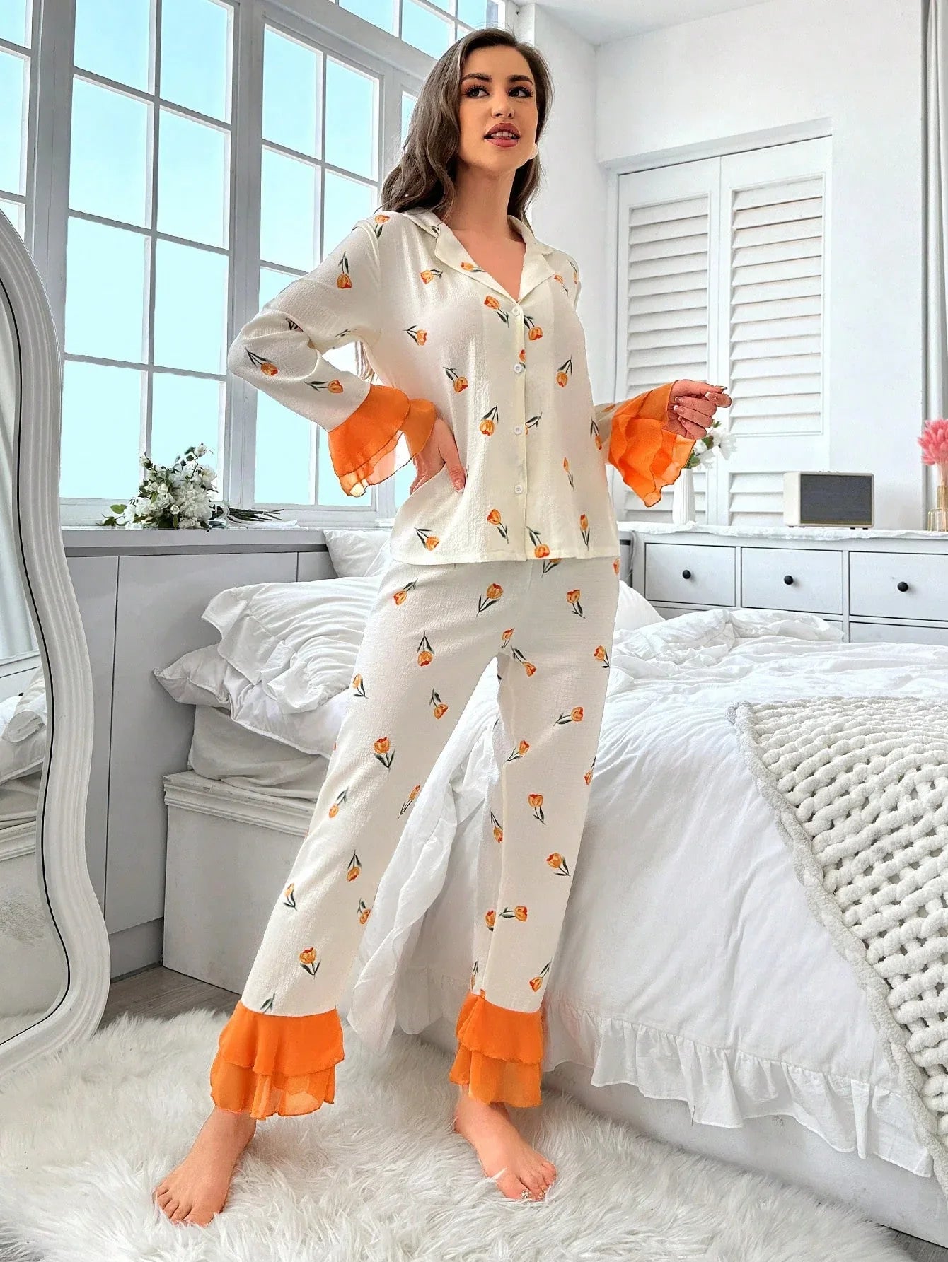 SHEIN-GLISH CottageSlumber Women's Pajama Set with Floral Print - alotasawkli