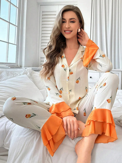 SHEIN-GLISH CottageSlumber Women's Pajama Set with Floral Print - alotasawkli