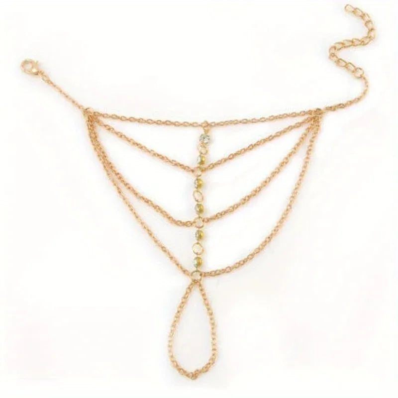 Vintage-Style Multi-Layered Thin Chain Finger Ring Bracelet Jewelry - alotasawkli