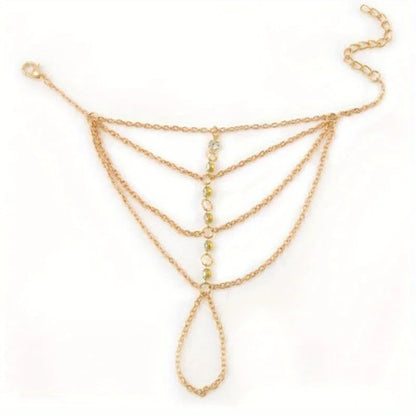 Vintage-Style Multi-Layered Thin Chain Finger Ring Bracelet Jewelry - alotasawkli