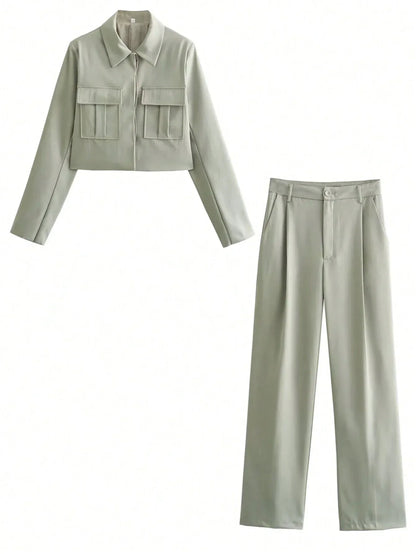 SHEIN-A simple women's suit consisting of a short jacket and casual pants - alotasawkli