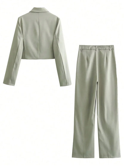 SHEIN-A simple women's suit consisting of a short jacket and casual pants - alotasawkli