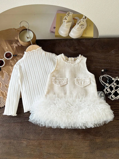 Girls’ Beige Elegant Dress & Top Set - alotasawkli